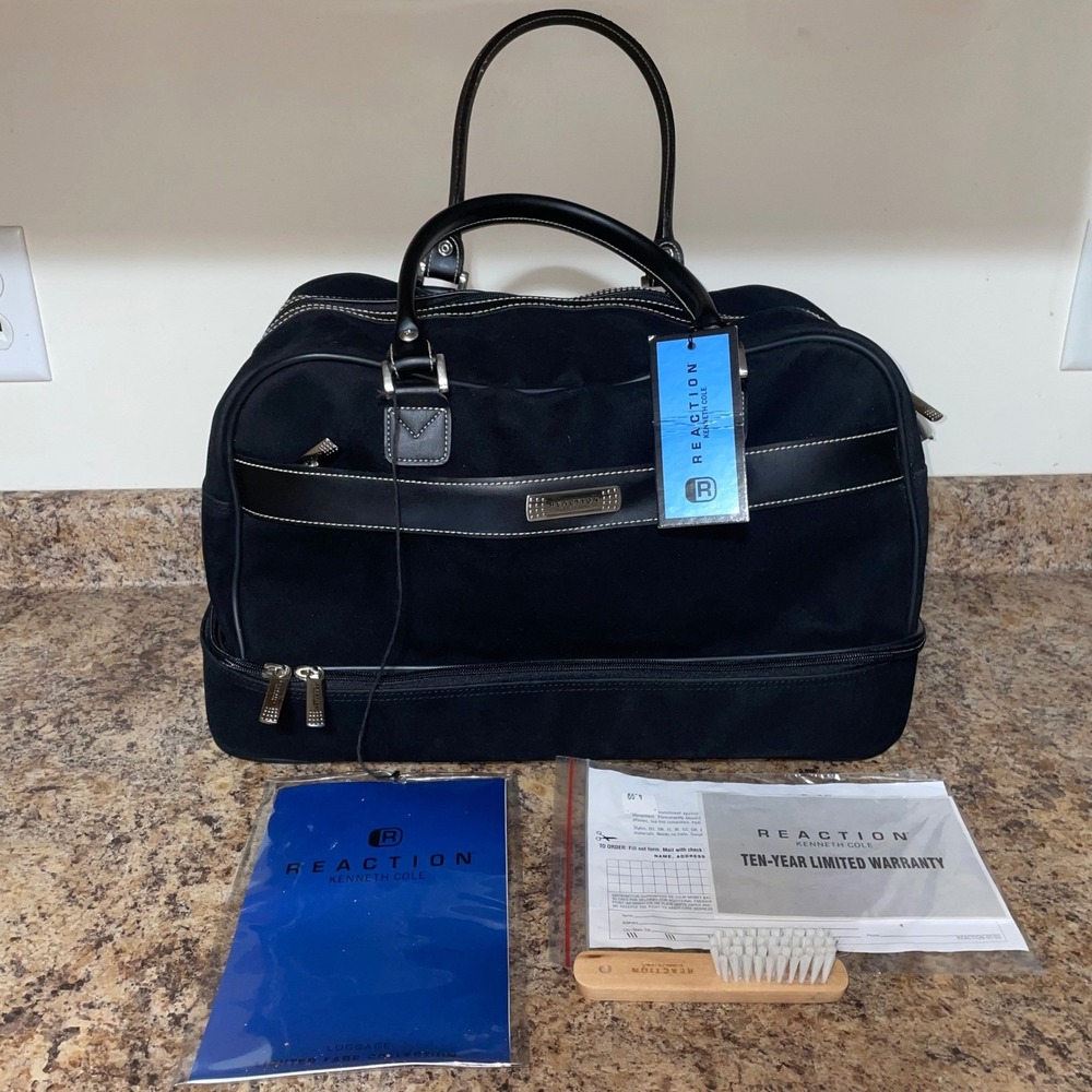 Reaction Kenneth Cole Lighter Fare Faux Suede Black Overnight Travel Duffle Bag